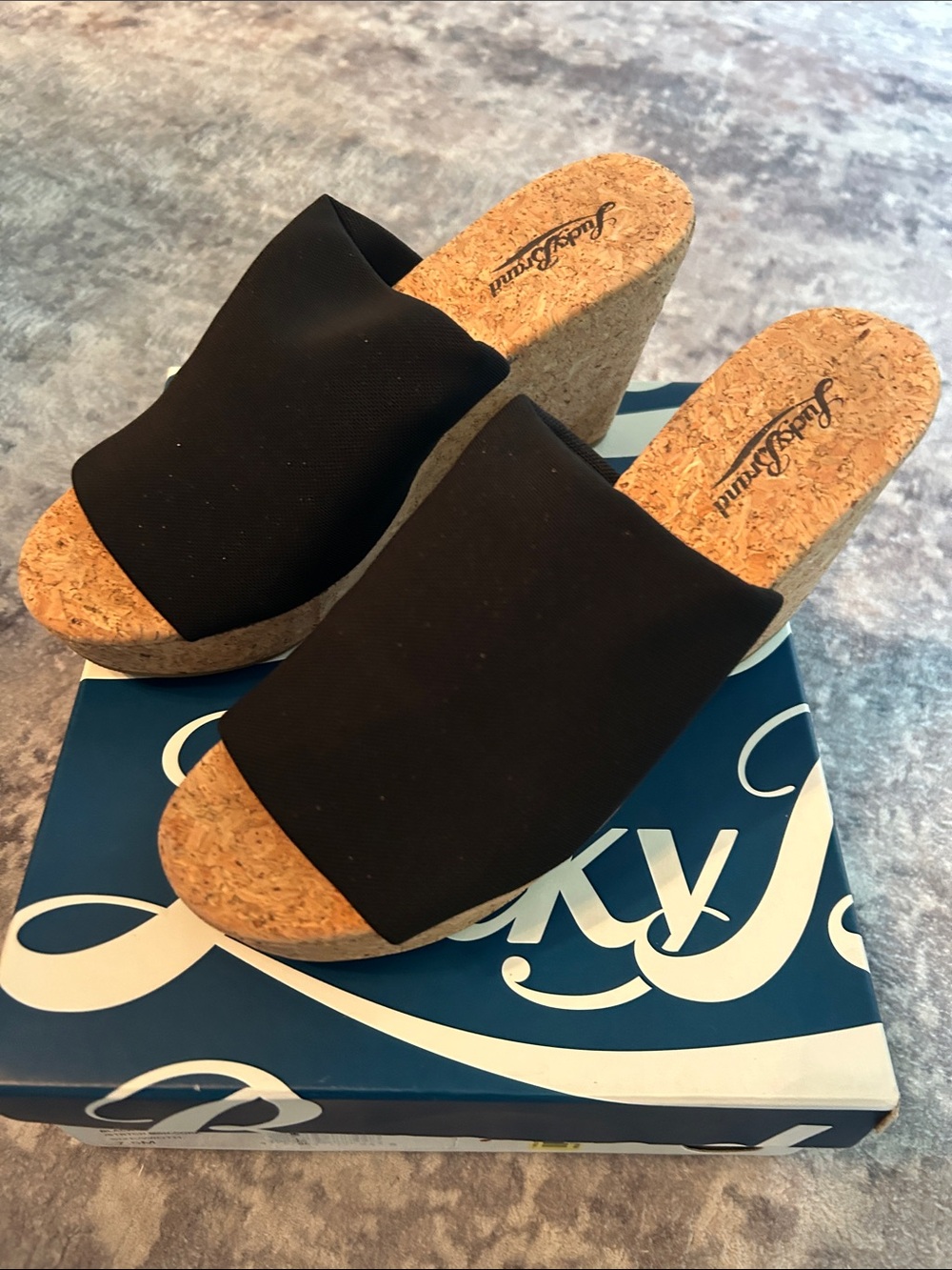 Lucky Brand Marilynn Black Cork Wedge Slide Sandals - Women